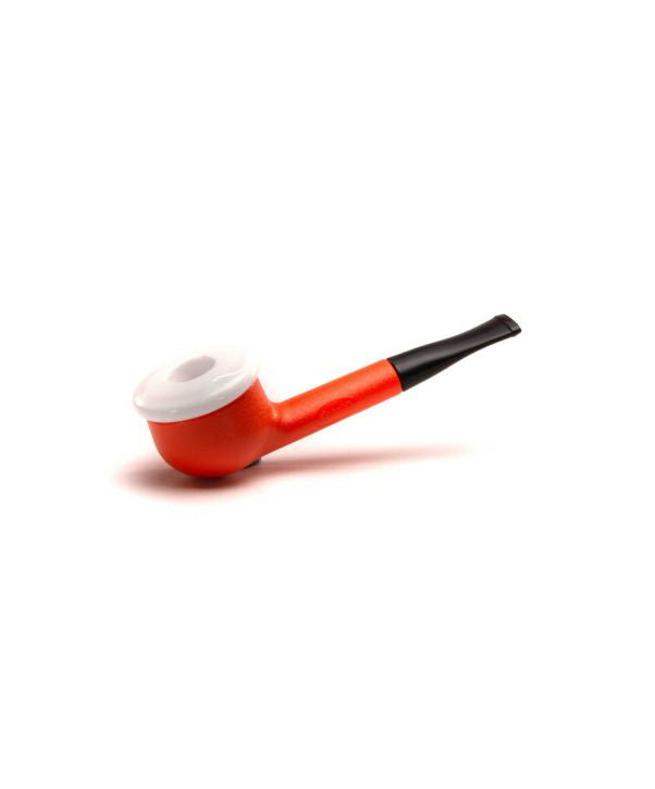 Red smoking pipe with a black stem on a white background