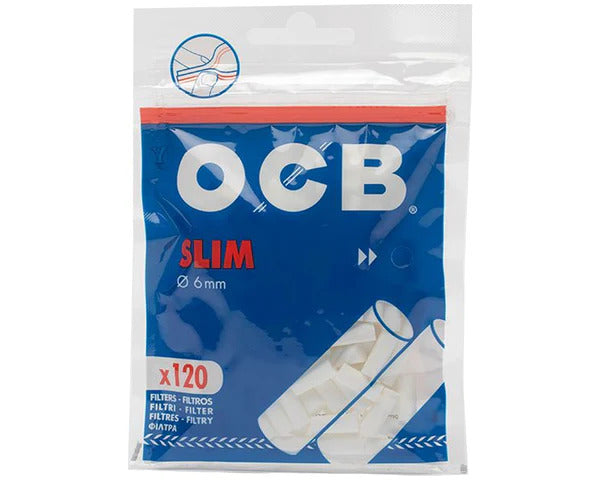 OCB Slim filter tips in a bag with white background