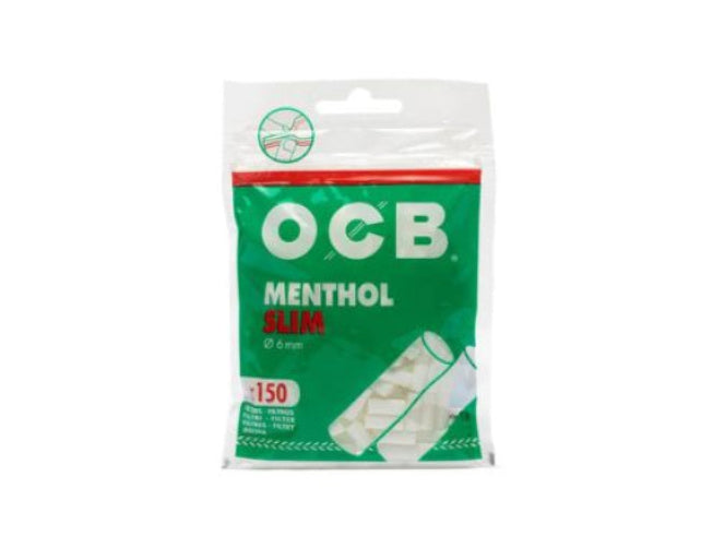 Pack of OCB Menthol Slim filter tips on a white background