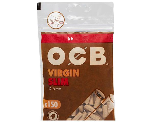 OCB Virgin Slim filter tips in a bag with white background