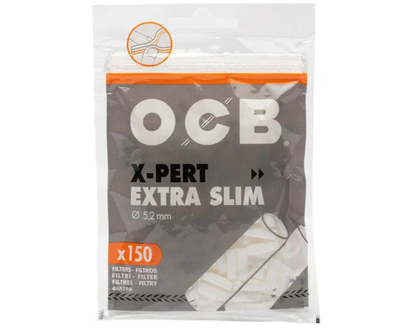 OCB extra Slim filter tips in a bag with white background