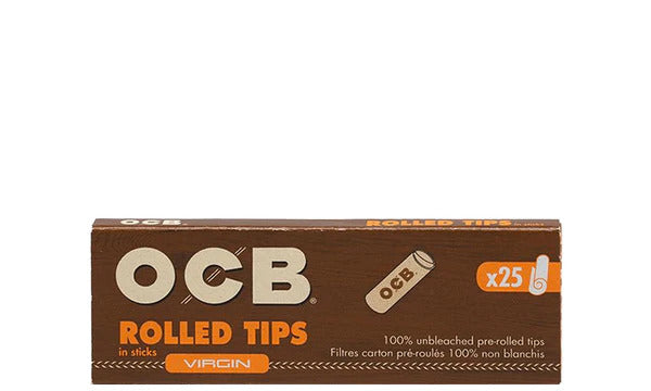 OCB unbleached prerolled tips with white background