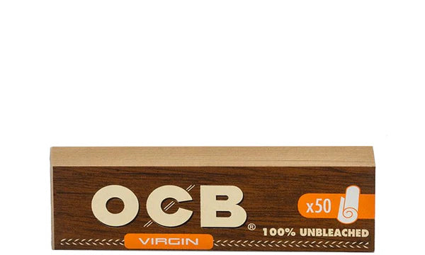 OCB virgin tips paper pack with a wooden design on a white background