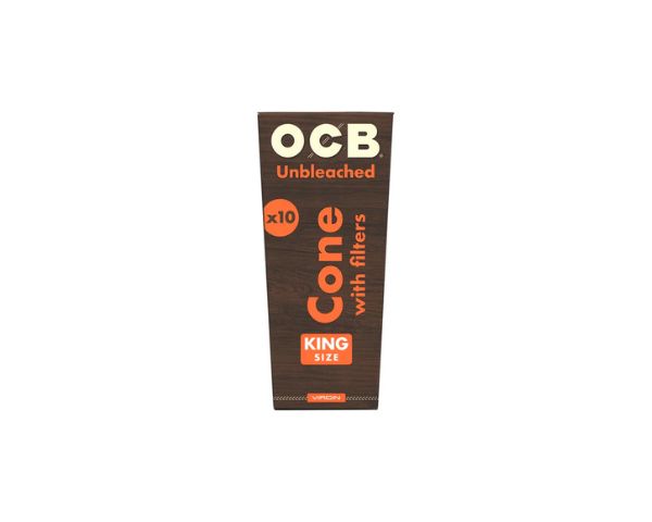 OCB unbleached cone packaging with filters on a white background