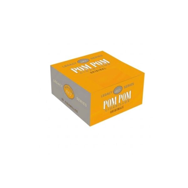 Yellow and gray box of Pom Pom Originals on a white background