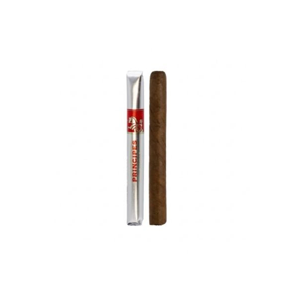 Principes cigar cherry red and its packaging on a white background