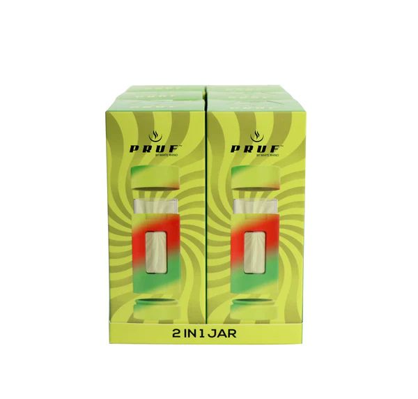 Two boxes of PRUF 2-in-1 jar on a white background