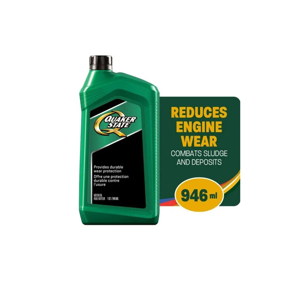 Quaker State Motor oil 10W 30 bottle with label on a white background