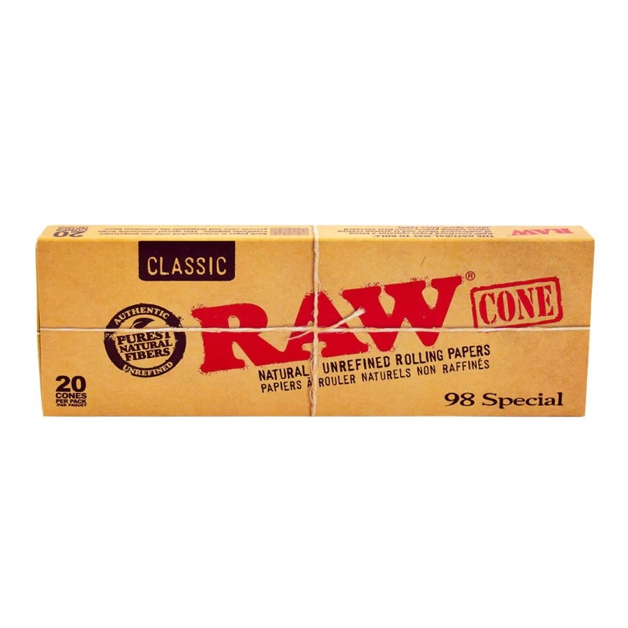 Box of Raw Classic rolling papers on a white background