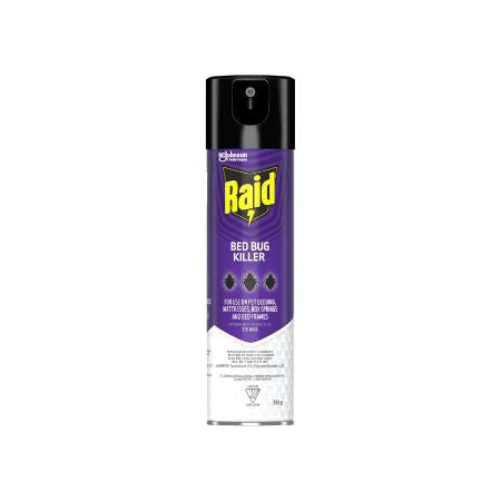 A single aerosol can of Raid Bed Bug Killer  pressurized spray on a white background. 