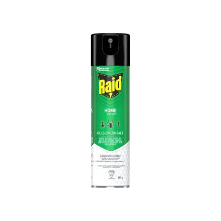 A can of Raid Home bug killer pressurized Spray on a white background. 