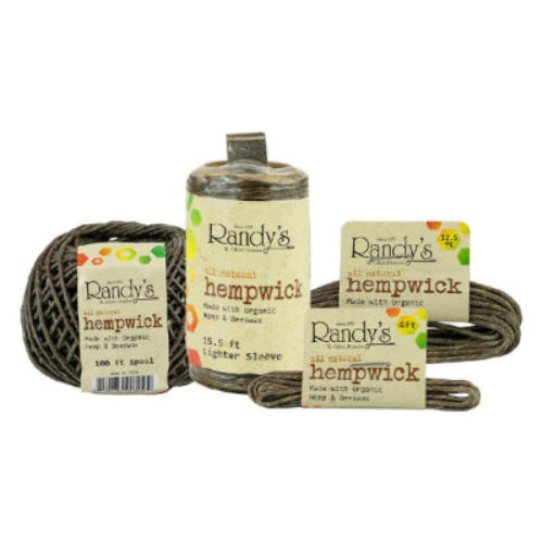Three spools of Randy's Hempwick on a white background