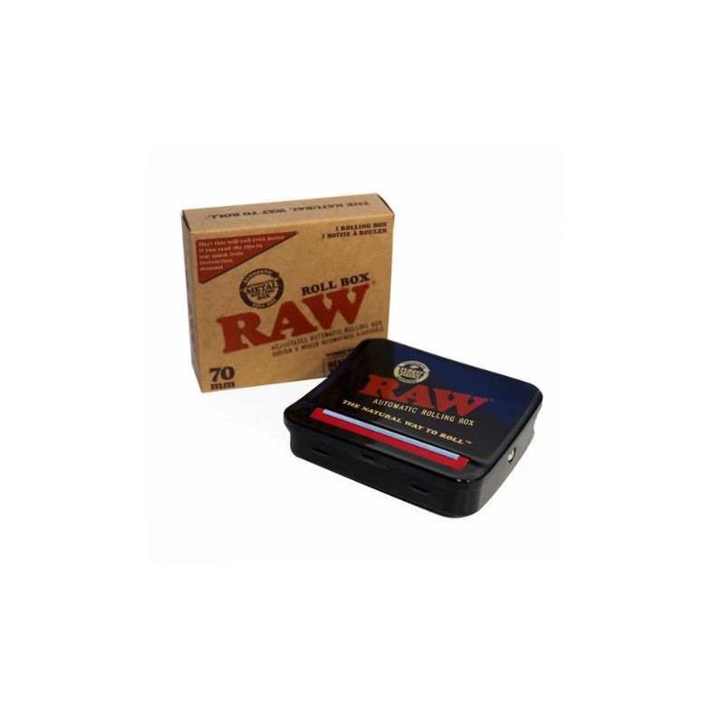 RAW rolling paper box and rolling machine on a white background