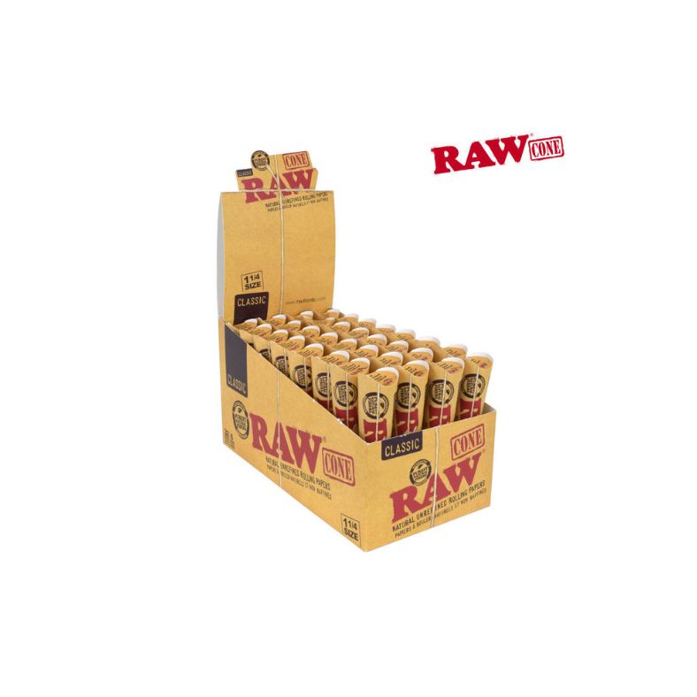 Box of Raw rolling papers with multiple packs on a white background
