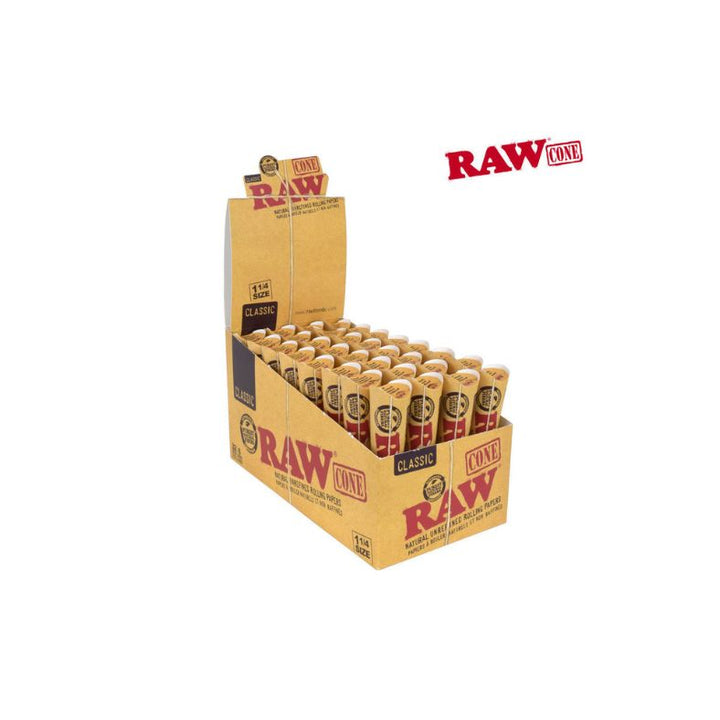 Box of Raw rolling papers with multiple packs on a white background