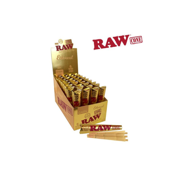 Box of Raw cigarettes with individual packs on a white background