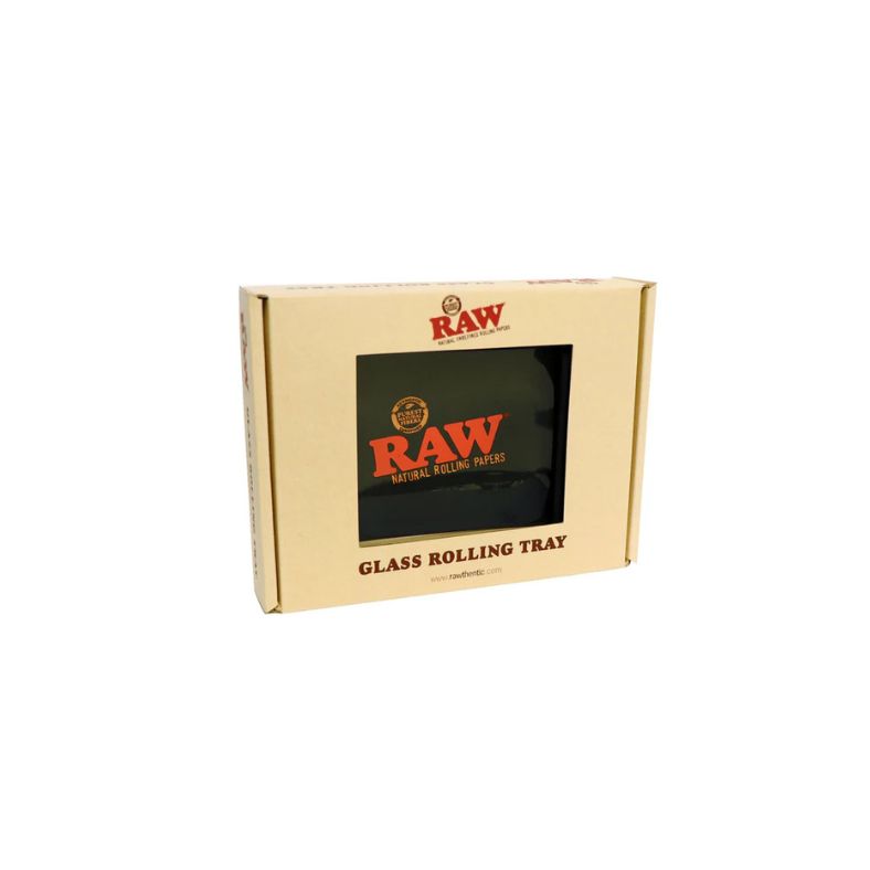 Box of RAW glass rolling tray on a white background