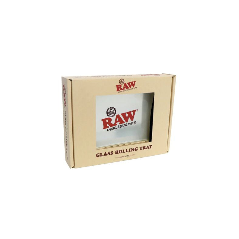 Box of RAW glass rolling tray on a white background