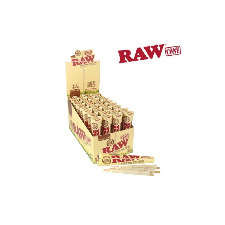 Display of Raw brand rolling papers with packaging on a white background