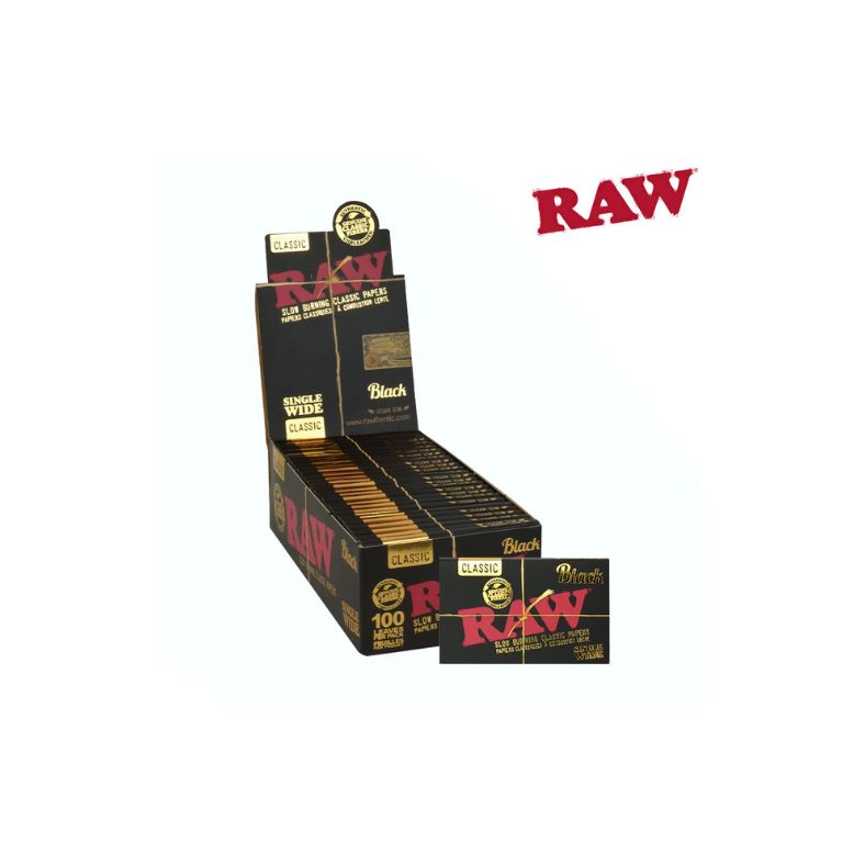 Display of Raw rolling paper boxes on a white background