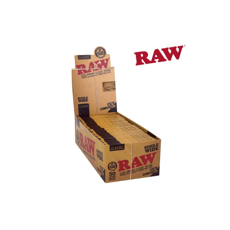Box of Raw rolling paper with the brand name displayed on a white background