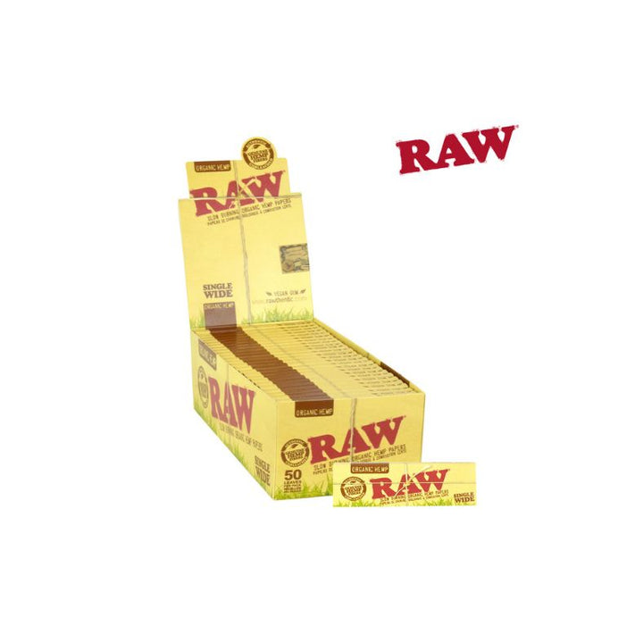 Box of Raw rolling paper with a single pack on a white background