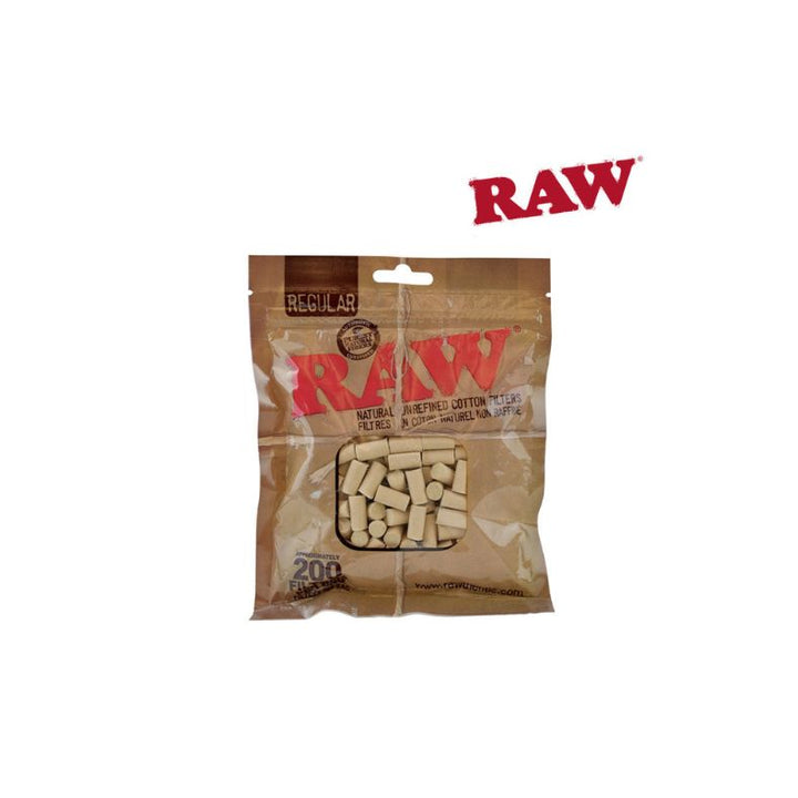 Package of RAW cigarette filters with visible branding on a white background