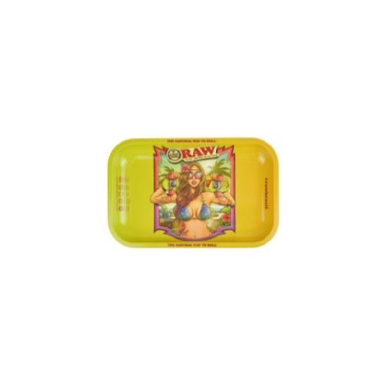 Yellow RAW smoking accessory tray on a white background