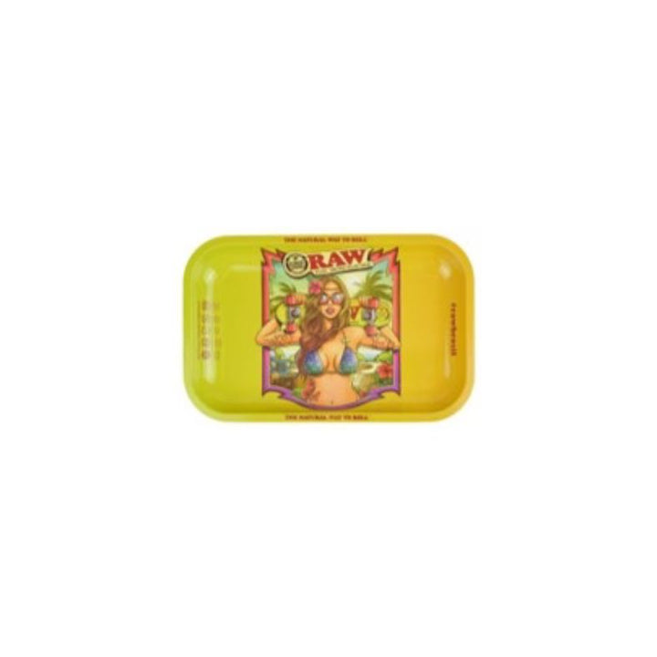 Yellow RAW smoking accessory tray on a white background