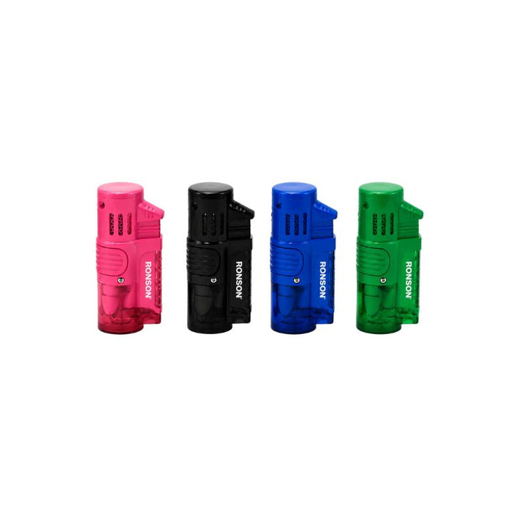 Ronson trio lighters on a white background