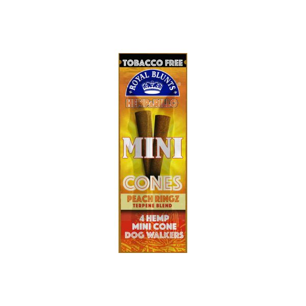 Pack of Royal Blunts Mini Cones with branding and product details on a white background