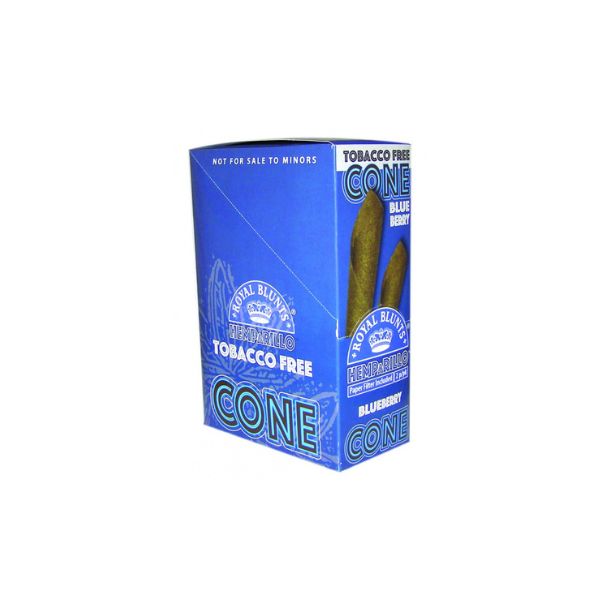 Box of Royal Blueberry Tobacco-Free Cones on a white background