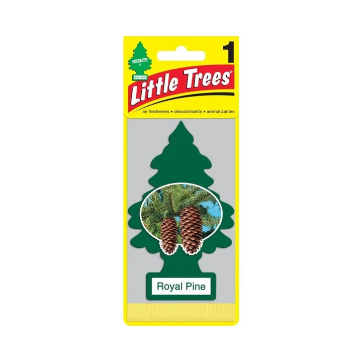 Little Trees air freshener packaging with a Royal Pine scent on a white background