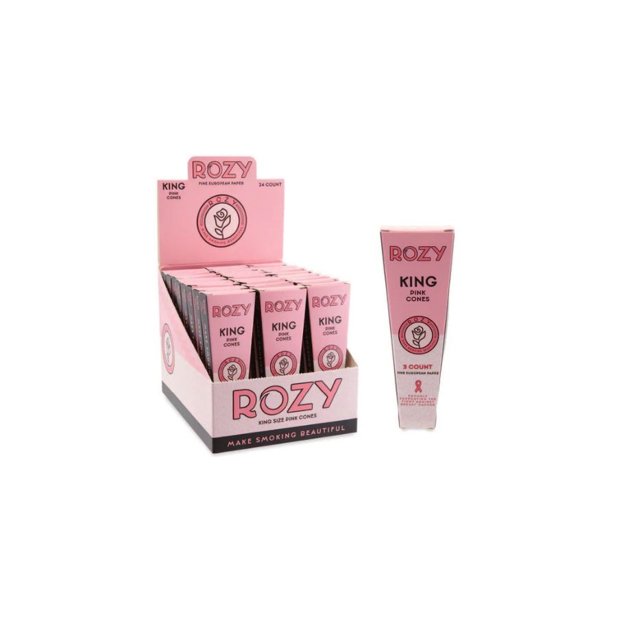Display of Rozy King cone packaging on a white background