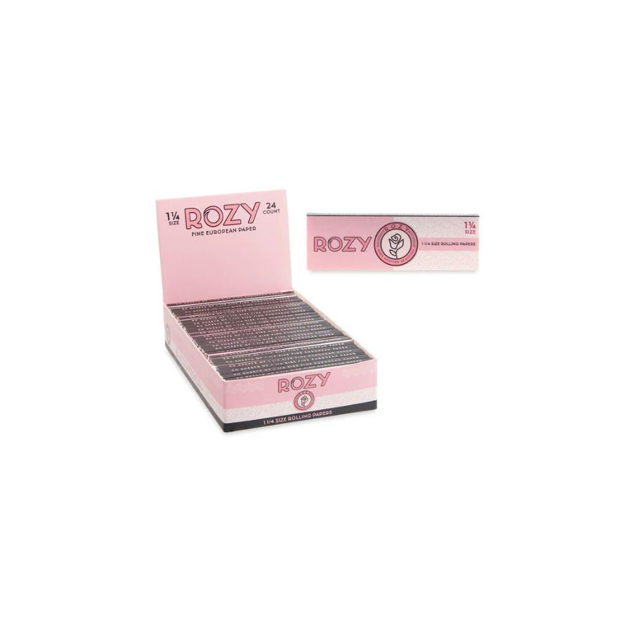 Box of Rozy rolling paper on a white background