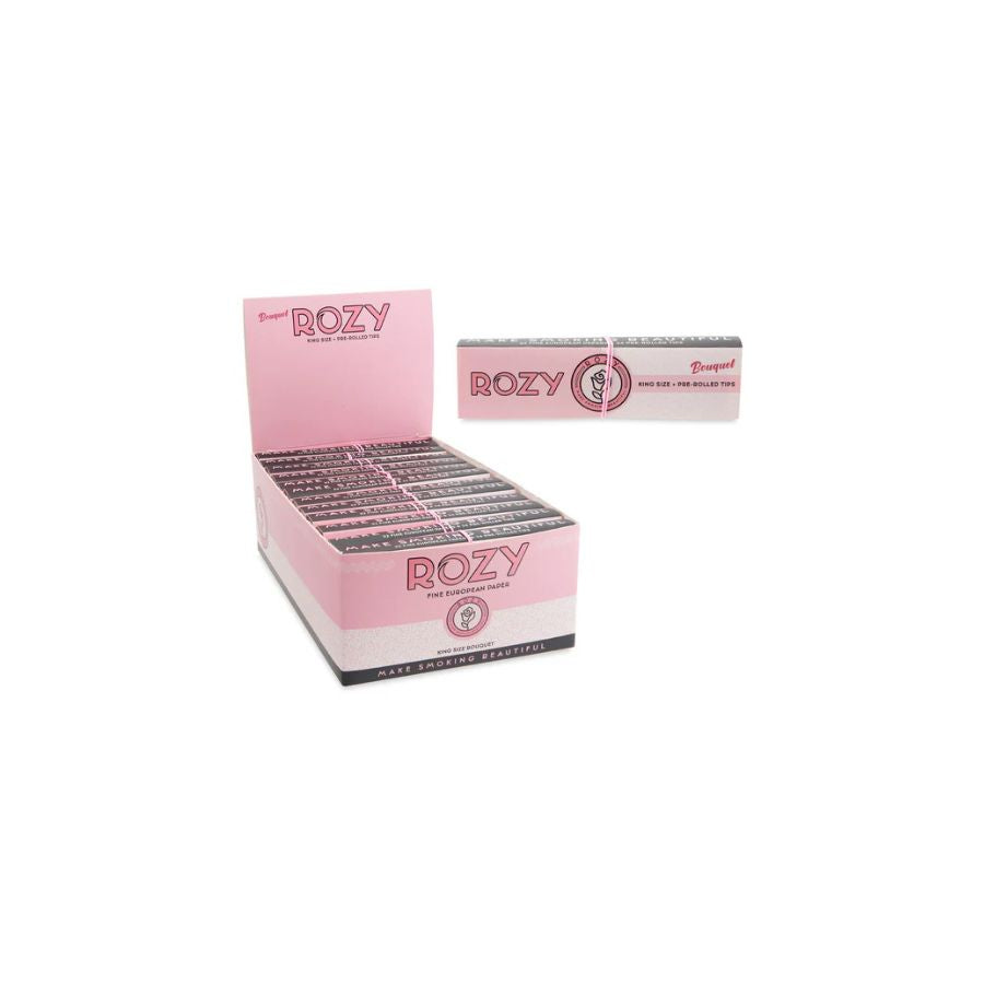 Box of Rozy rolling papers on a white background