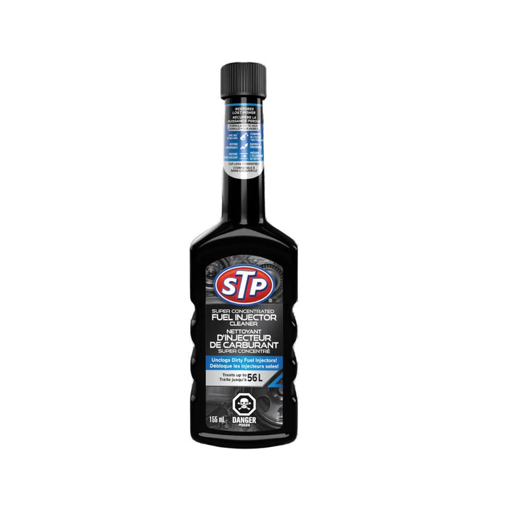  STP super concentrated fuel injector cleaner bottle on a white background