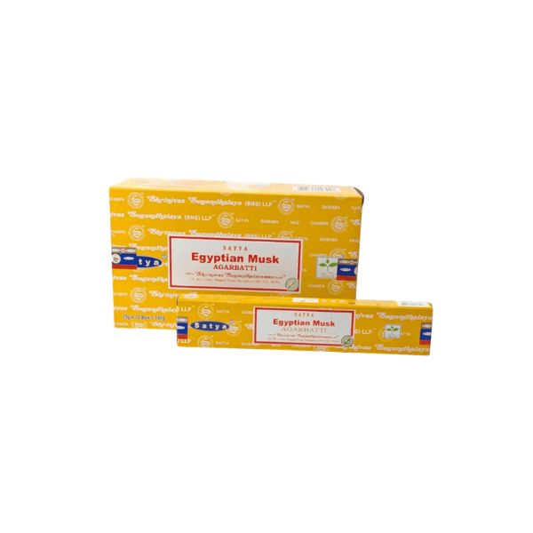 Two boxes of Satya Egyptian Musk Incense on a white background