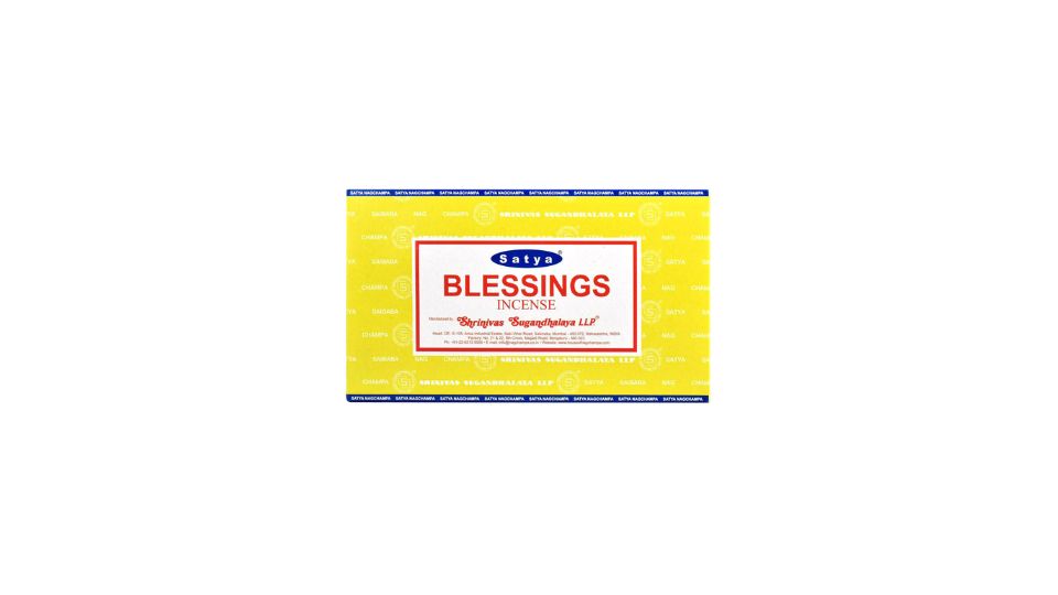 Box of Satya Blessings incense on a white background