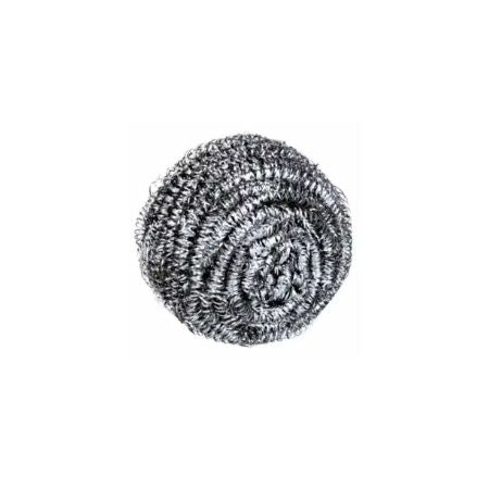 Scrubber or brillo a metal wire scouring pad or steel wool scrubber shown on a white background.