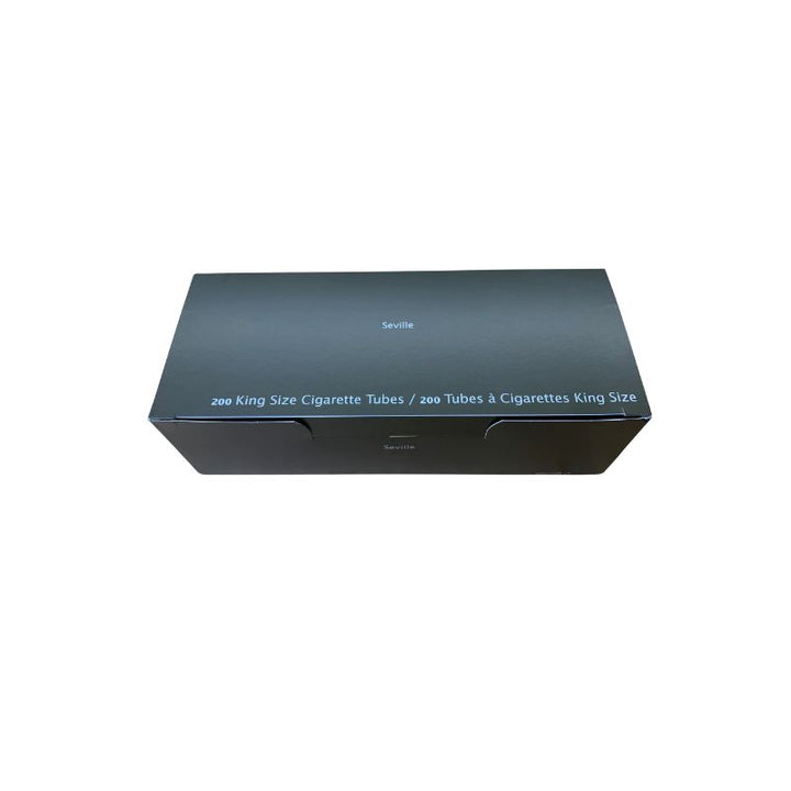 A black rectangular box for Savile 200 King Size Cigarette Tubes, shown from a top-down angle on a plain white background.