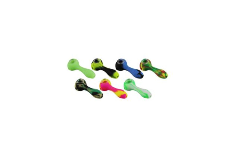 Silicone hand pipes with glass screen on a white background