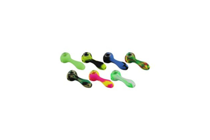 Silicone hand pipes with glass screen on a white background