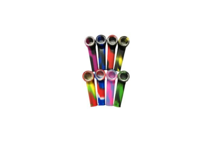 Silicone smoking pipe with glass sreen on a white background