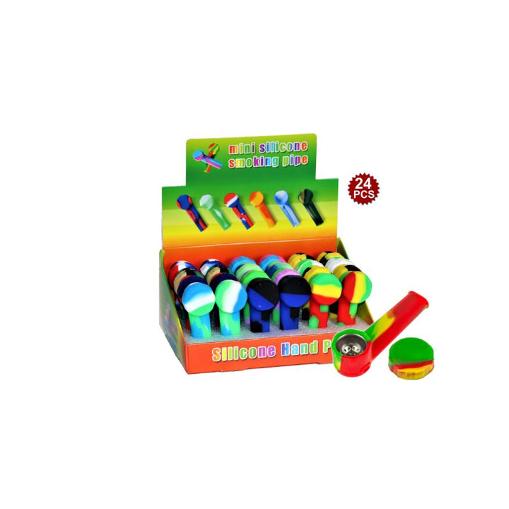Silicone tobacco pipes with metal screen on a white background
