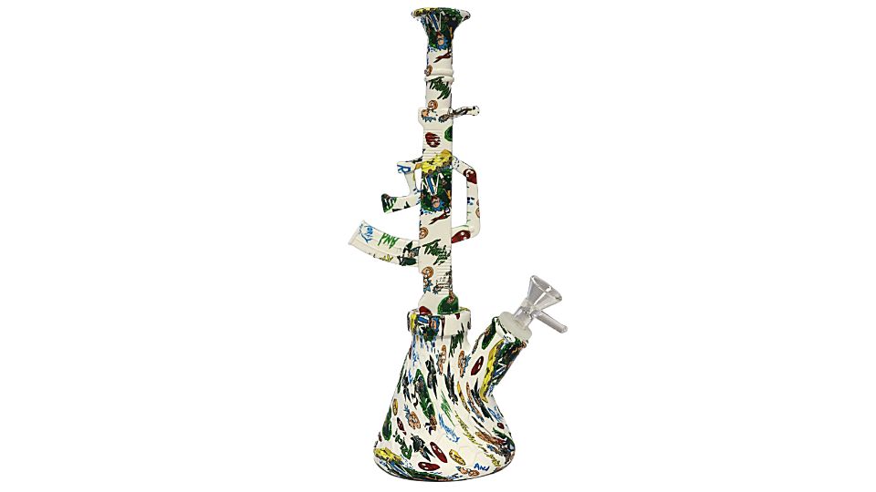 Colorful glass smoking device on a white background
