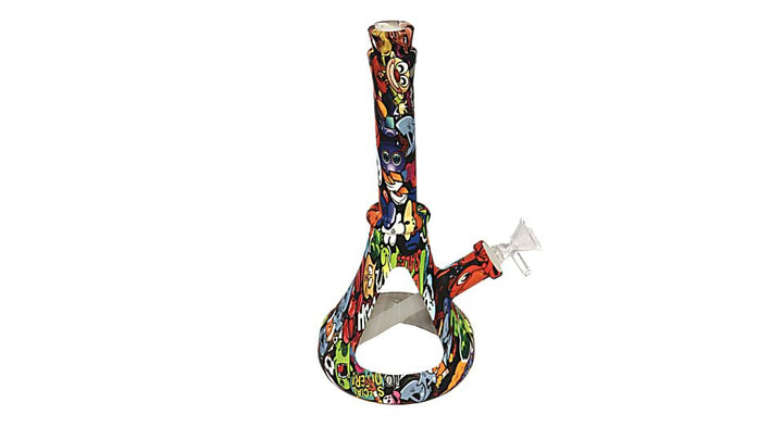 Colorful bong with cartoon character design on a white background