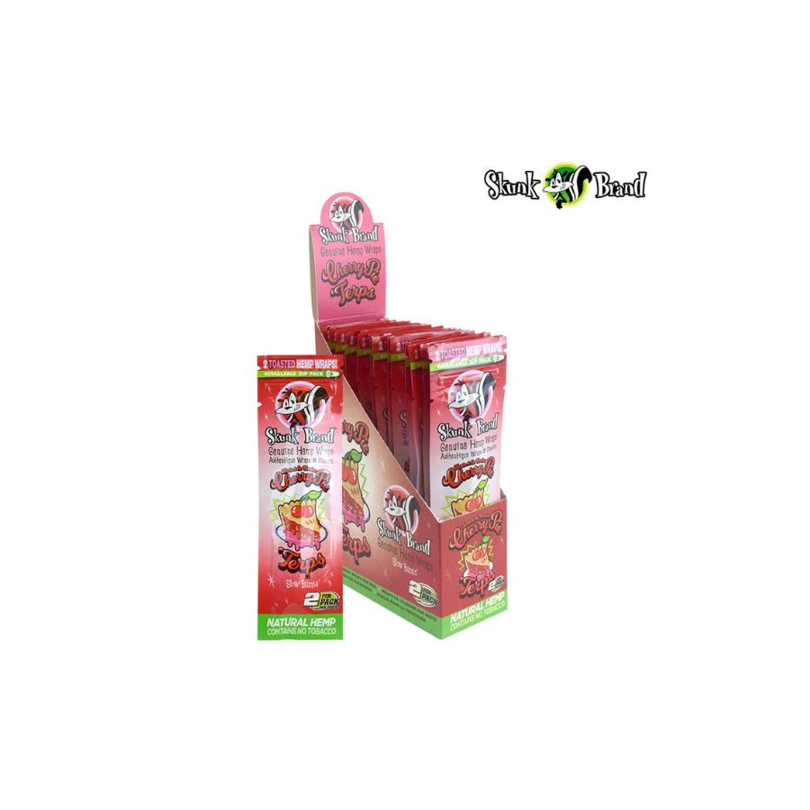 Display of Skunk Brand strawberry-flavored products on a white background