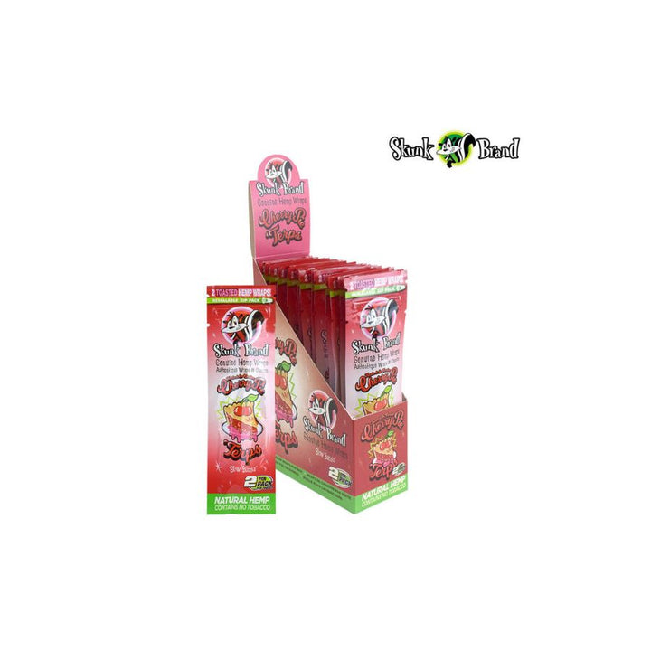 Display of Skunk Brand strawberry-flavored products on a white background