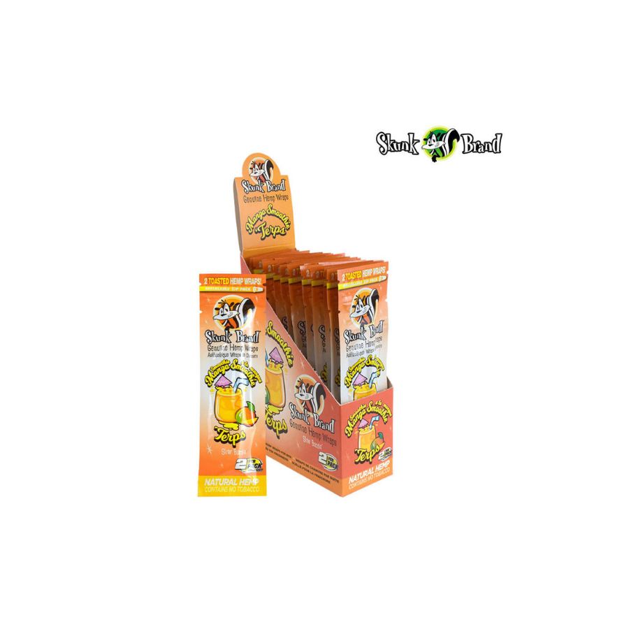 Display of Skunk Brand vape pens with packaging on a white background